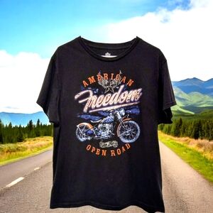 Celebrate! Patriotic "AMERICAN FREEDOM OPEN ROAD" Black XL Biker T-Shirt